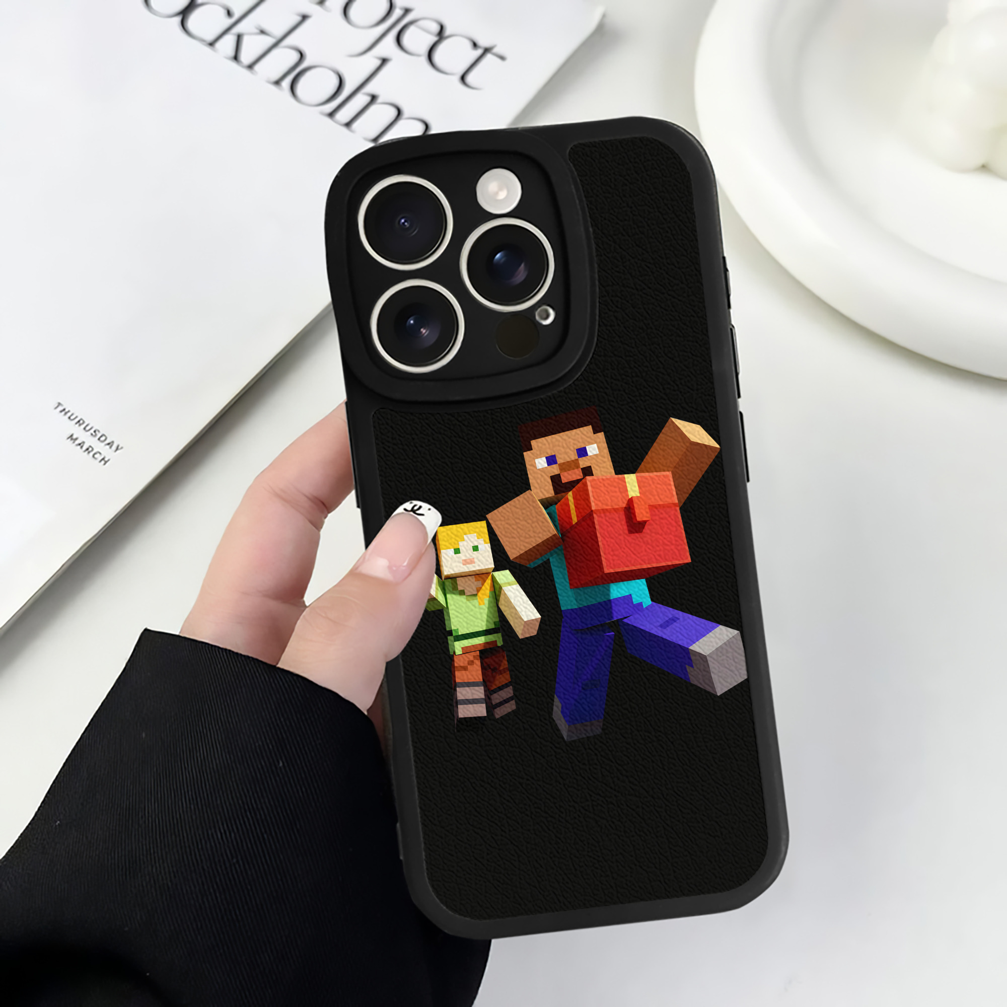 （画像用） マインクラフト ブロックの世界 Minecraft MC Block world 【iPhone 16シリーズ対応】シリコンスマホケース（レザー調） 材質：シリコン